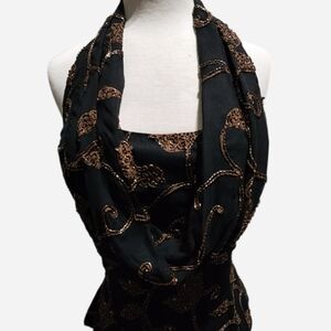 Elegant True Vintage Handmade Black and Copper Drapeneck Women's Top